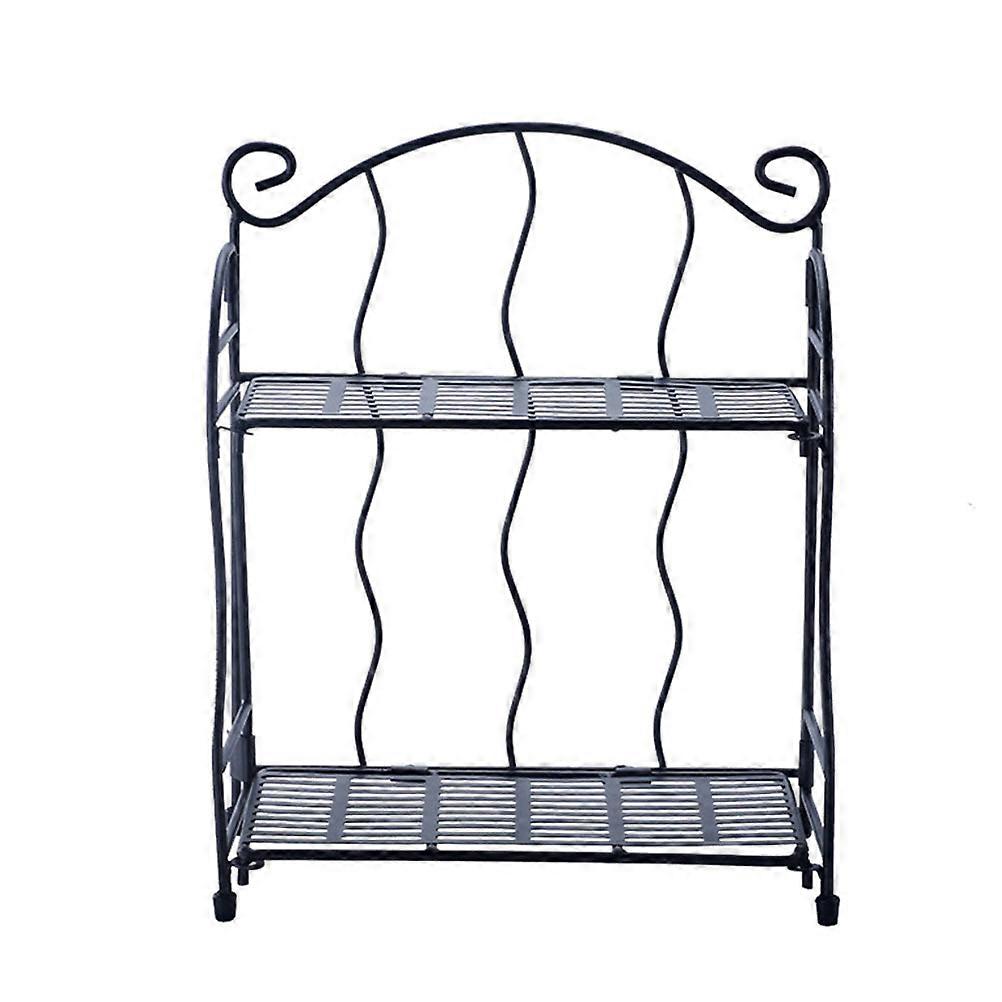 Black Metal Twolayer Storage Rack for Home Use Perfect for Desktop Organization 14.2x8.7x10.6 Inches