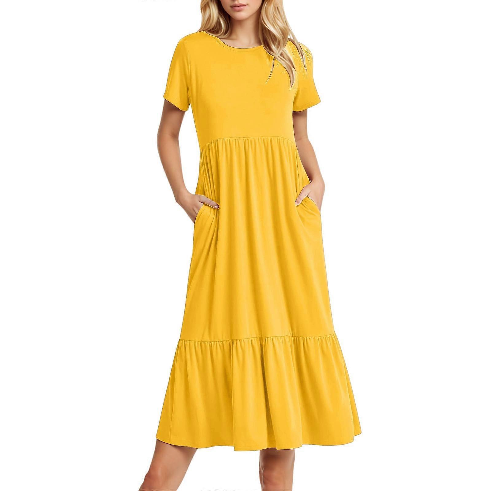 Summer Dress Women Long Maxi Muslin Lightweight Pleated Short Sleeve Boho Print Yellow XL Wrap Style | Fruugo US Summer Dress Women Long Maxi Muslin Lightweight Pleated Short Sleeve Boho Print Yellow XL Wrap Style | Fruugo US