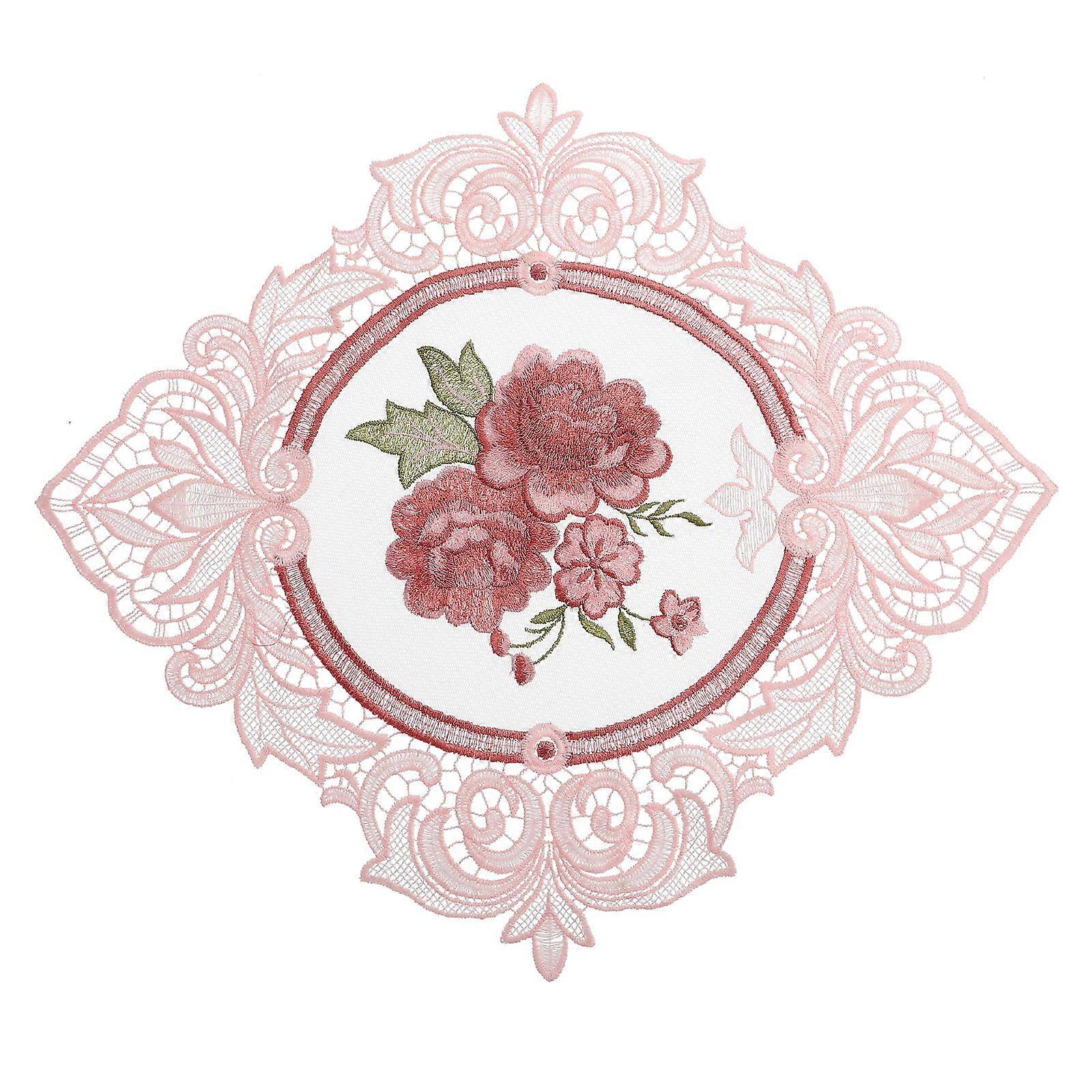 Retro Embroidered Table Mat Designed For Kitchen Decor In Charming Pink Color With Elegant Table Decoration Function 1Pack