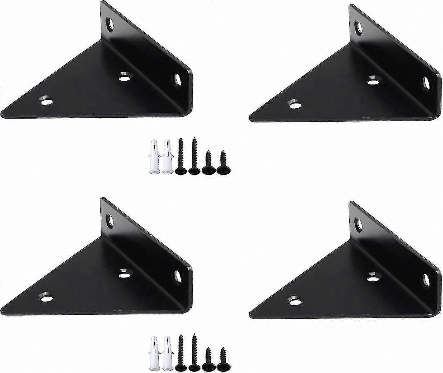Black Floating Shelf Brackets with 16 Screws, 4 Pack Wall Mounting Hardware for Shelves