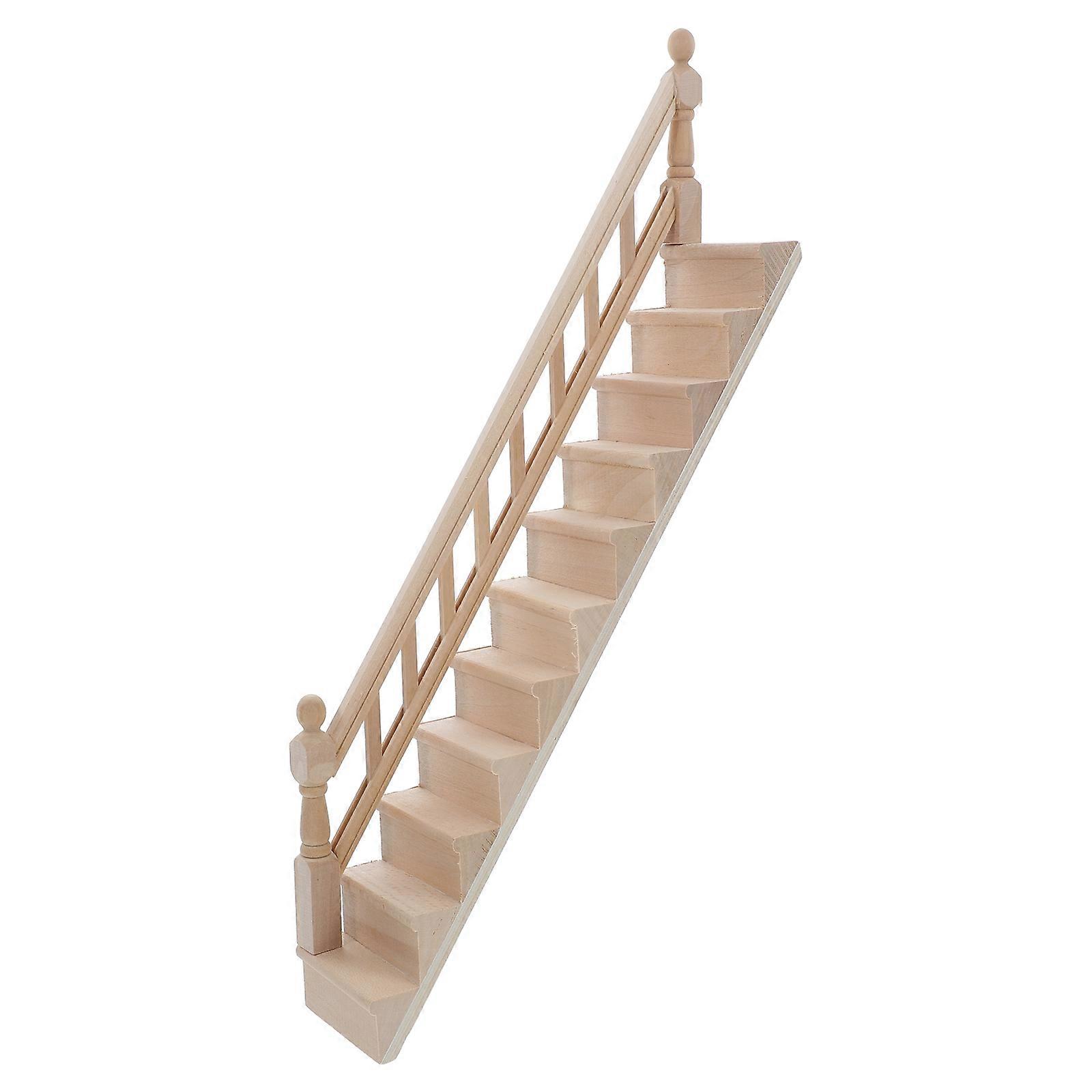 Miniature Wooden Staircase with Handrail for dollhouse Decoration Space Saving Design 4.5 x 3.2 inches