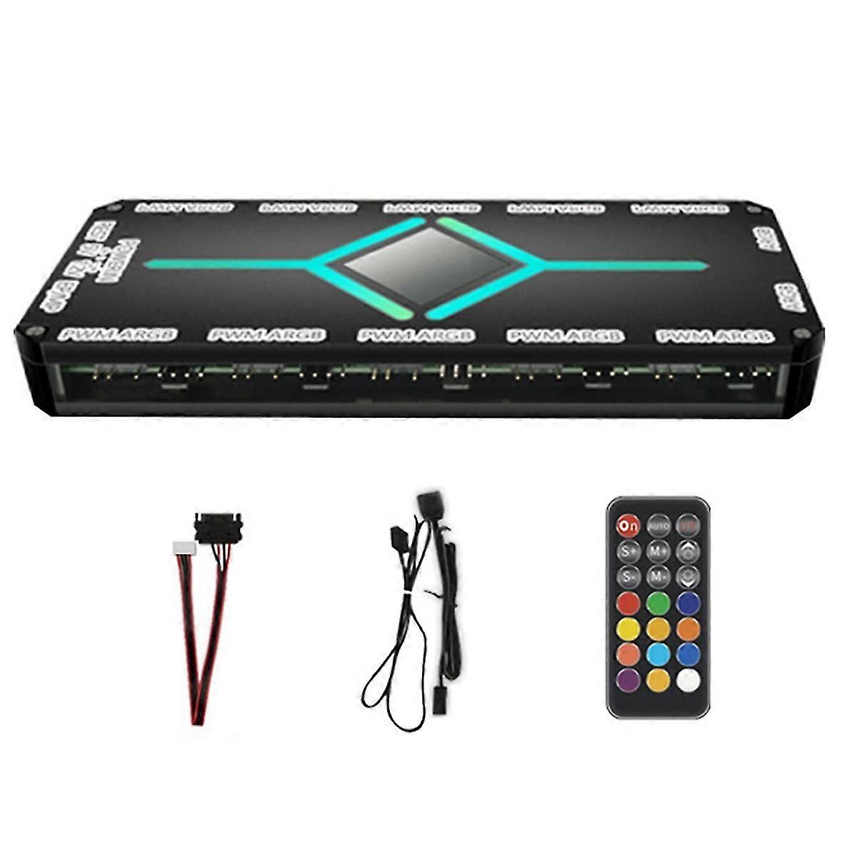 12 Port ARGB +10 Port PWM Magnetic Suction Hub Black