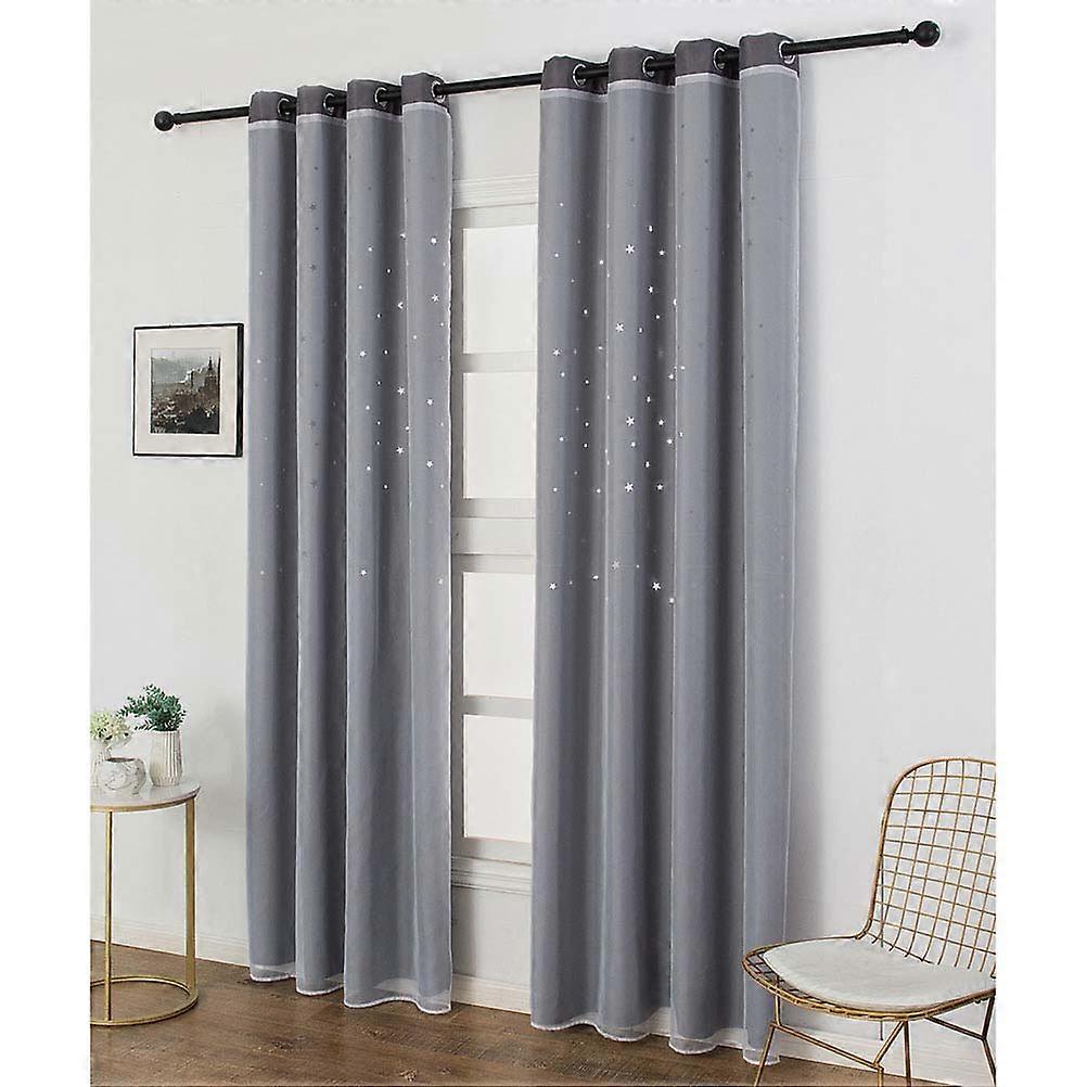 1Pack Grey Double Layer Hollow Out Stars Curtain For Window Treatment In Kids Room And Bedroom With Blackout And Light Filtering Features