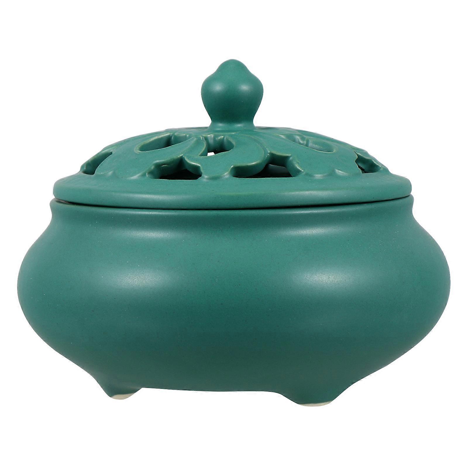 Ceramic Incense Burner for Home Decor Green Color Simple and Elegant Design