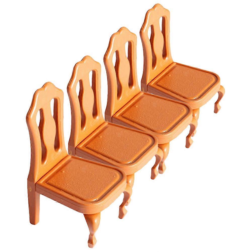 Brown Miniature Furniture for Decor Adorable Mini Chair Model Made of PP Durable and Realistic 4 Pieces