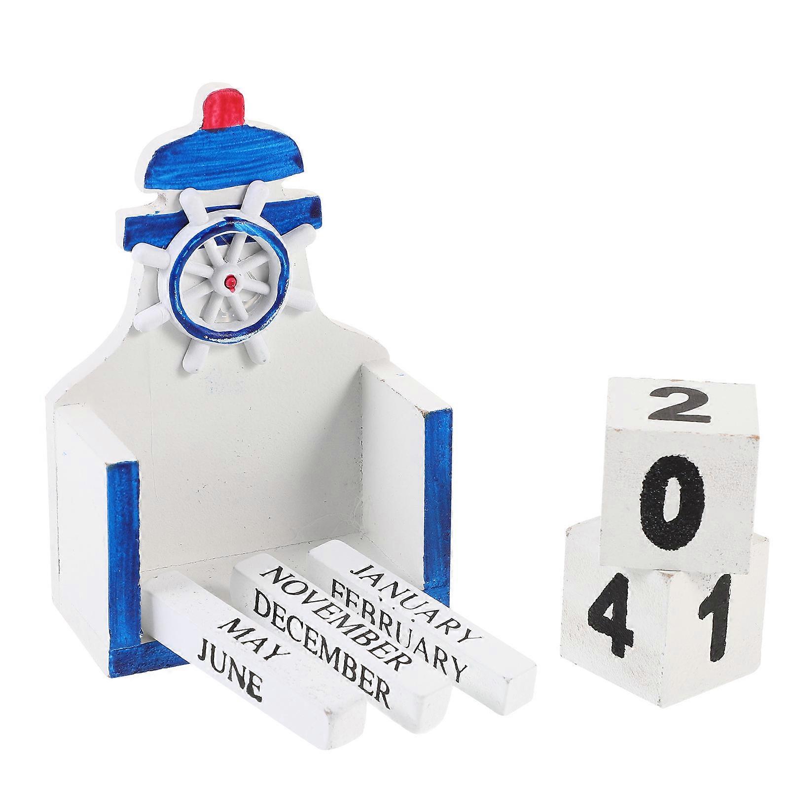 Cartoon Perpetual Calendar Decorative Desk Calendar for Home Office Reusable Daily Use Mediterranean Style Date Blocks Easy Month Week Display