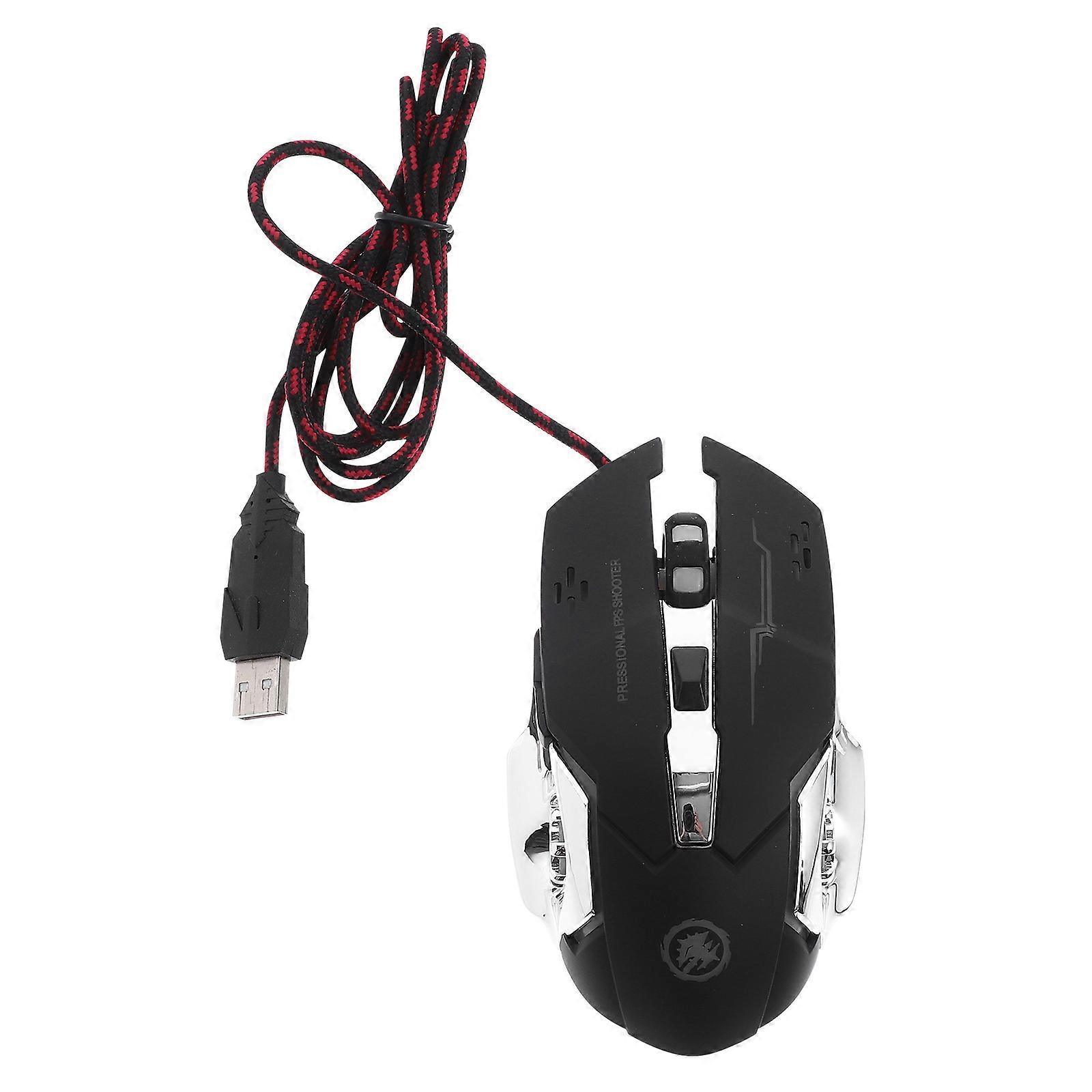 Ergonomic Wired Gaming Mouse with Cool Breathing Light for Computer Black ABS 1200/1800/2400/3200DPI