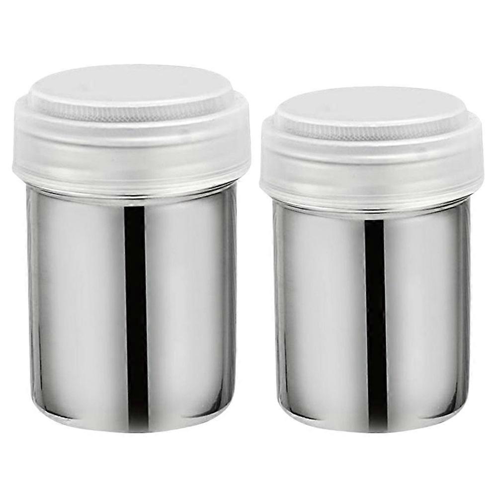 Stainless Steel Powder Shaker 2 Pack Lidded Cocoa Duster & Sugar Dispenser for Baking & Seasoning Sleek Kitchen Tool for Easy Sprinkling