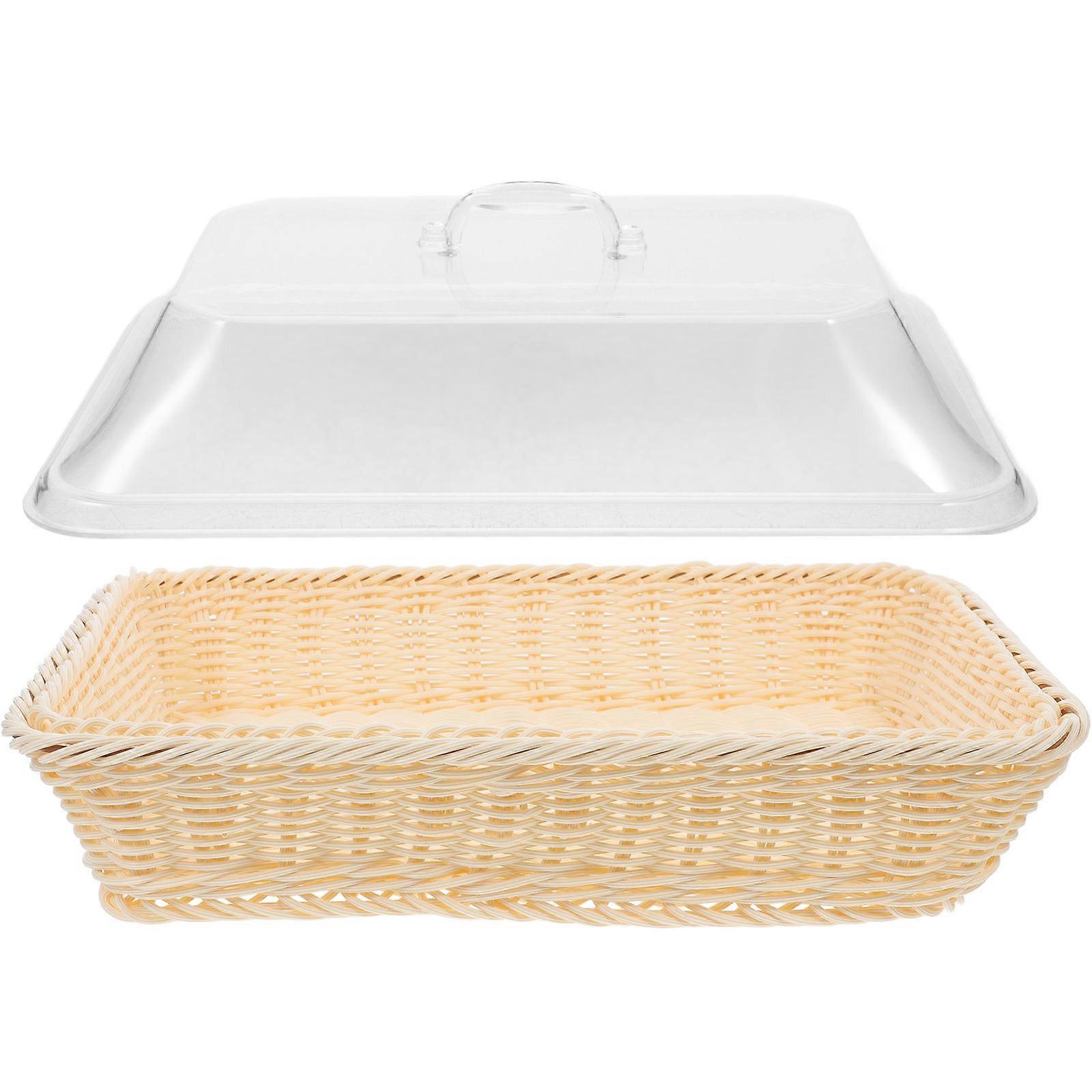 Plastic Woven Bread Serving Basket with Lid Elegant Food Storage for Fruits, Vegetables, and Snacks