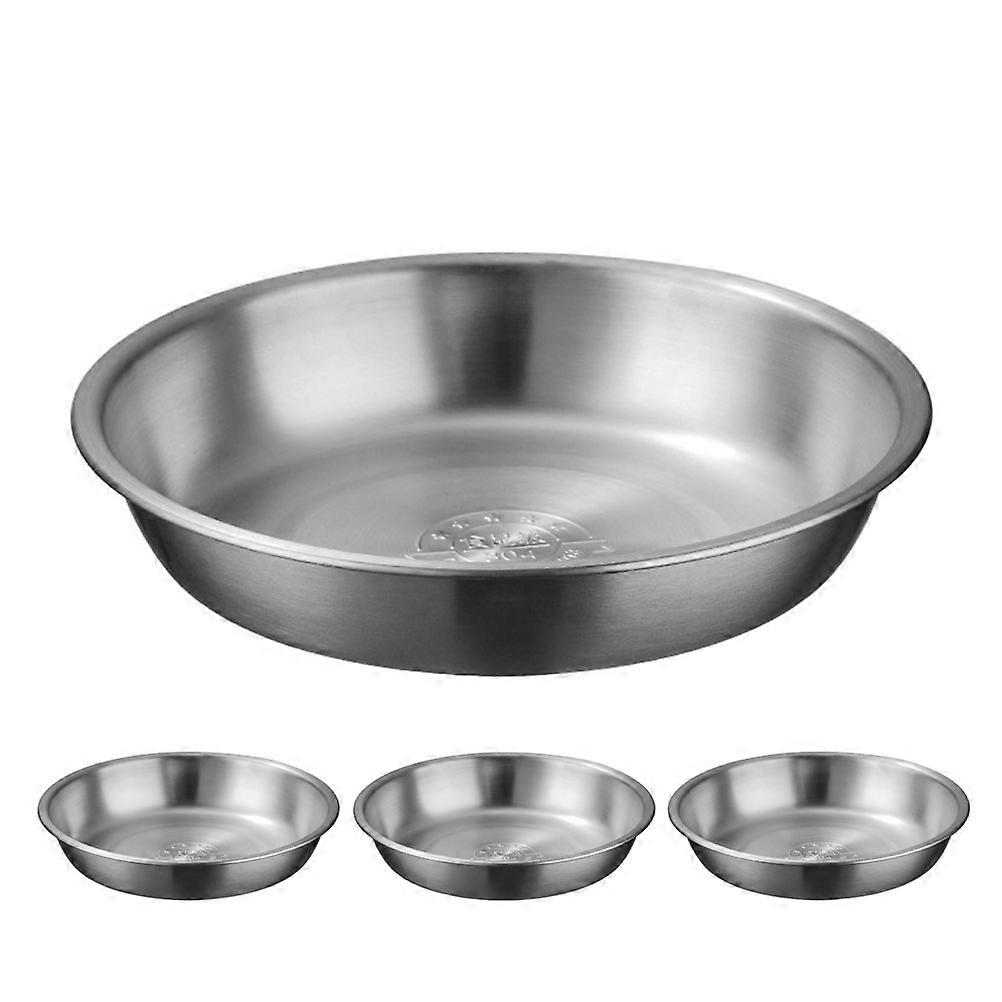 4pcs Stainless Steel Round Serving Plates for Soup, Salad & Steaming – for Home, Kitchen, Camping & Holidays