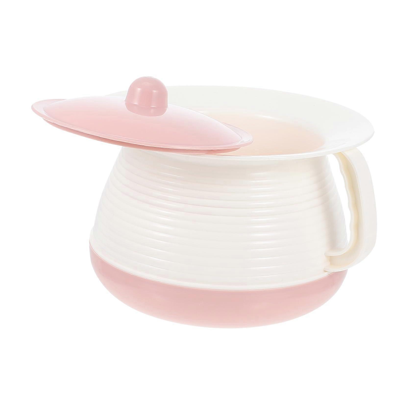 Portable urinal with lid for seniors and comfortable chamber pot for home use, easy to clean, made of quality plastic.