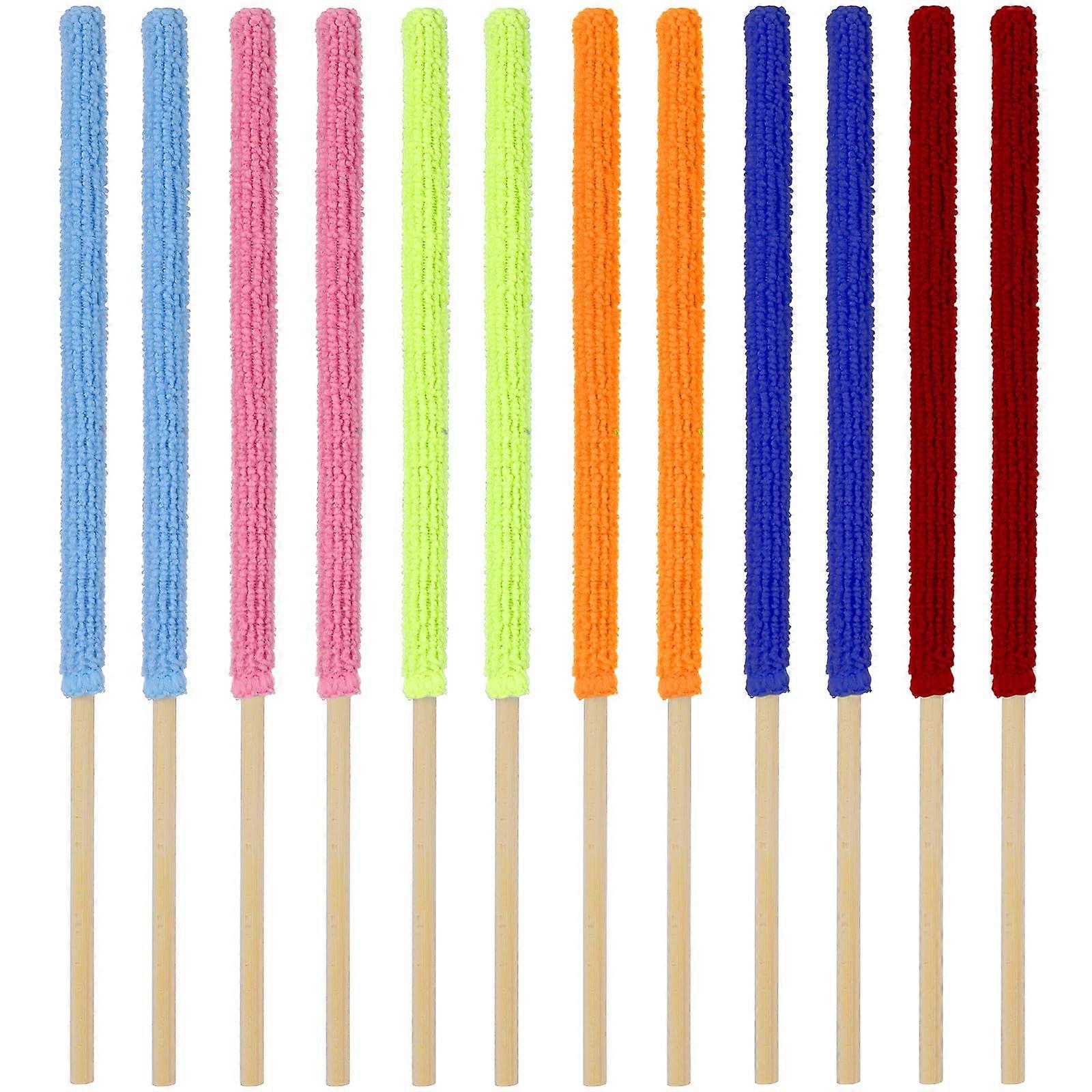12 Pcs Mini Microfiber Dusters for Cleaning Small Spaces, Crevice Cleaning Tools, Polychromatic Fan Duster Sticks for Car Vents and Fans