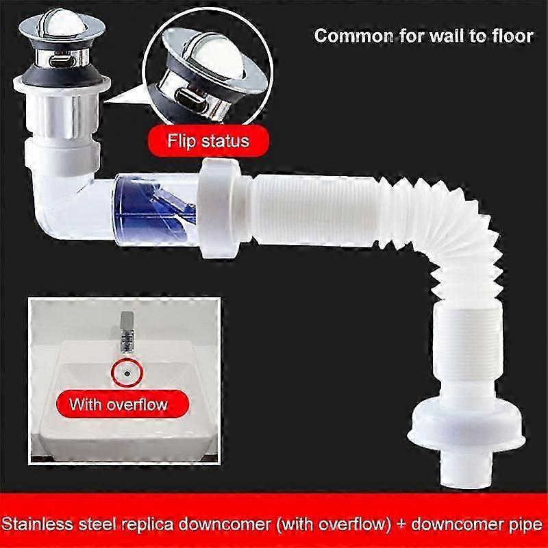 ABS Drain Hose Washbasin Corrugated Curved Pipe Bathroom Expandable Rotate Drain