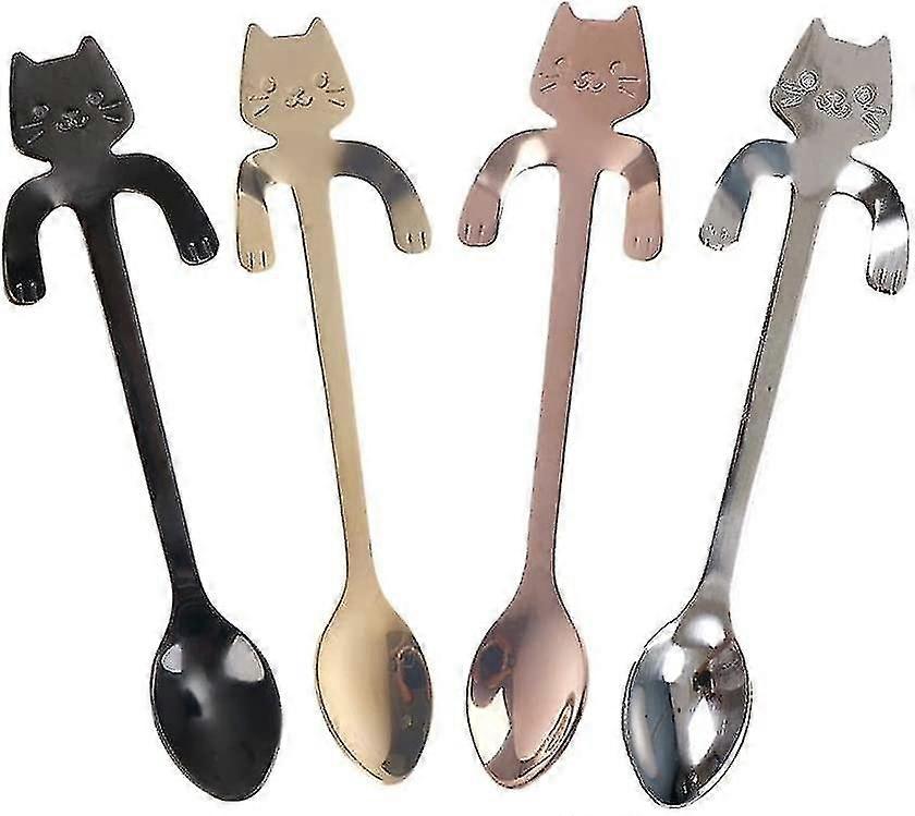 4 st/set Mini Cat Hugging Kitty Spoon - Kaffe, te, soppa, socker, dessert och förrätt. Hängande kopp sked set