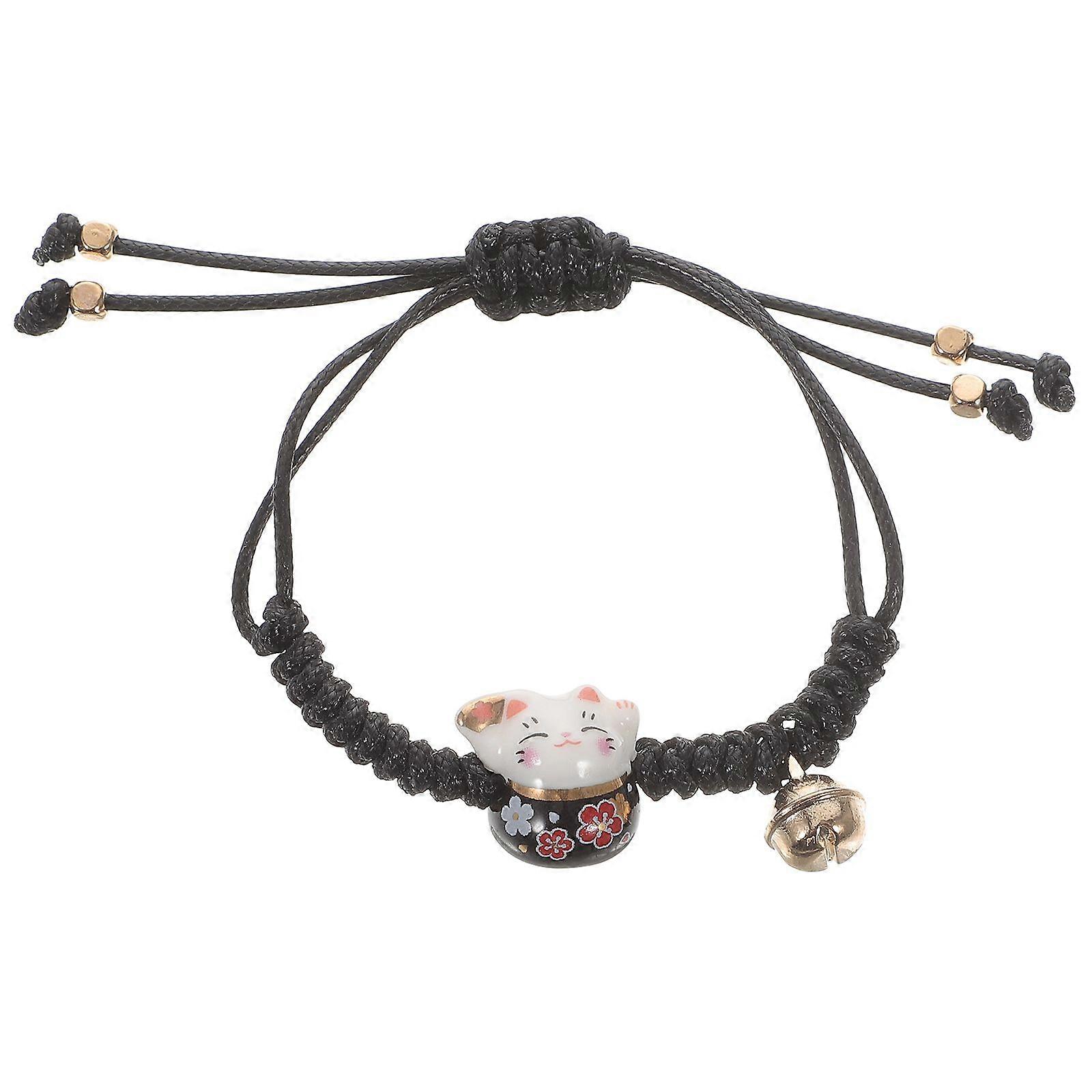 Fortune Cat String Bracelet Adjustable Ceramic Fortune Cat Woven Bracelet