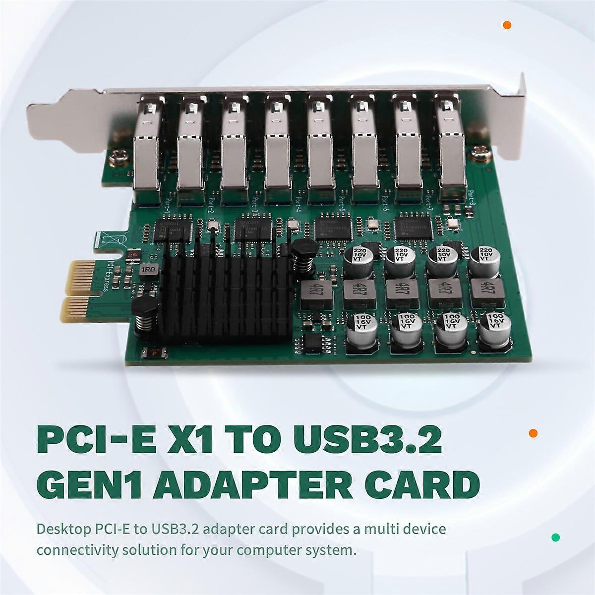 PCI-E 2.0 X1 to USB3.2 Gen1 Adapter Card Desktop 4-Channel 8-Port USB3.2 Gen1 Expansion Card 5Gbps PCI-E Adapter Card