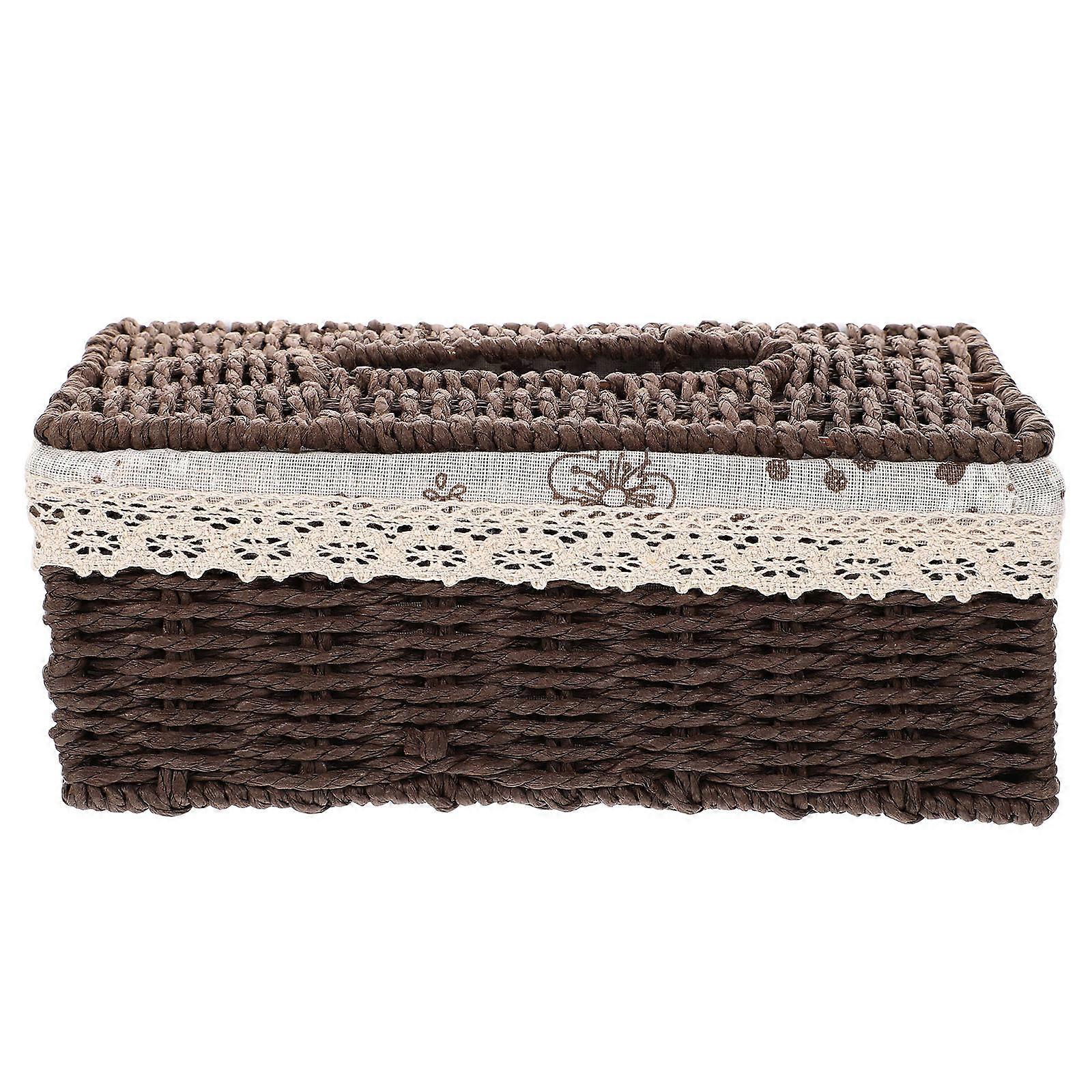 Handwoven Rattan Tissue Box with Cloth Lace Decorative Cover – Desktop Napkin Holder for Home and Office Storage & Organization, Modern Practical
