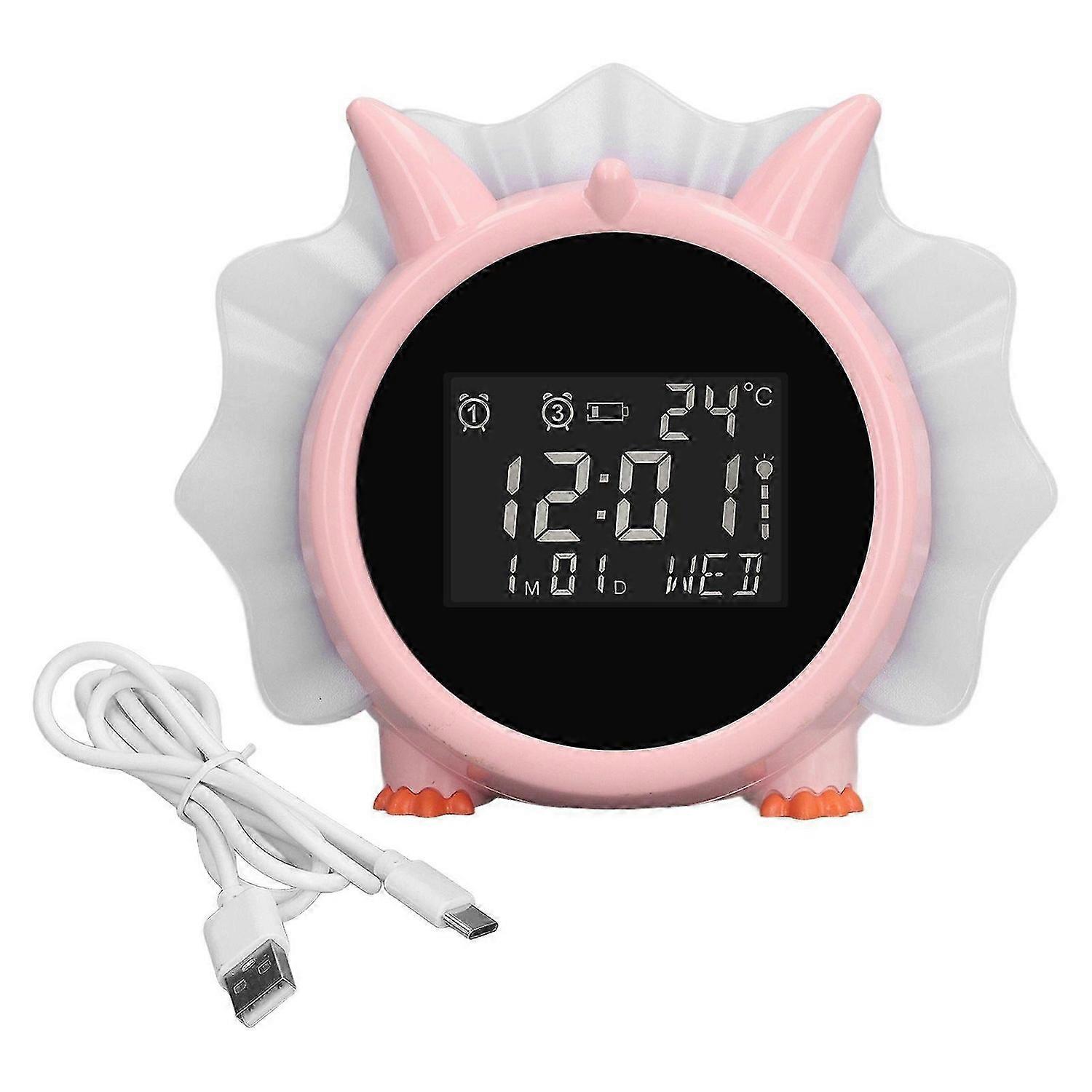 2025 Latest Model Alarm Clock Pink Dinosaur Shape Multifunctional Bedside LED