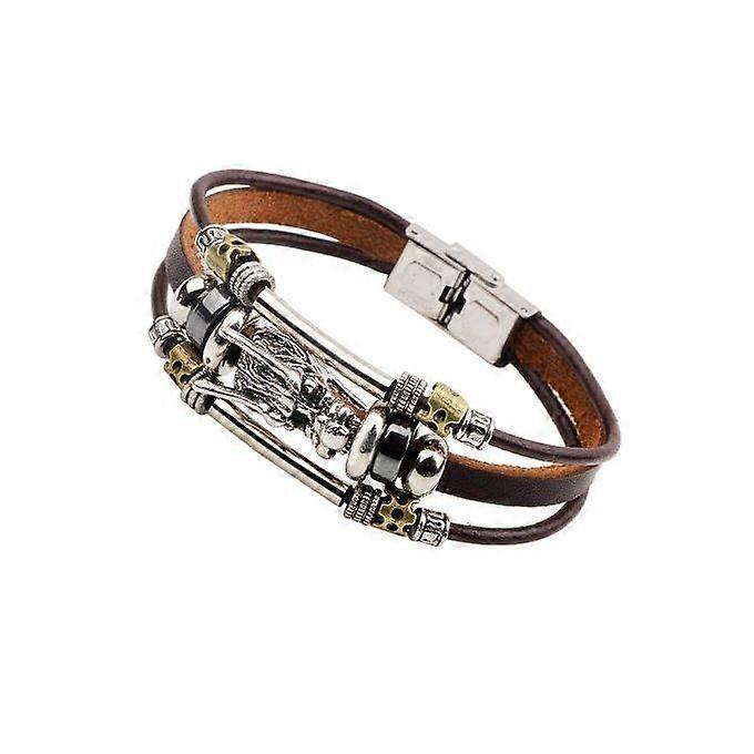 Tibetan Silver Men Leather Bracelet