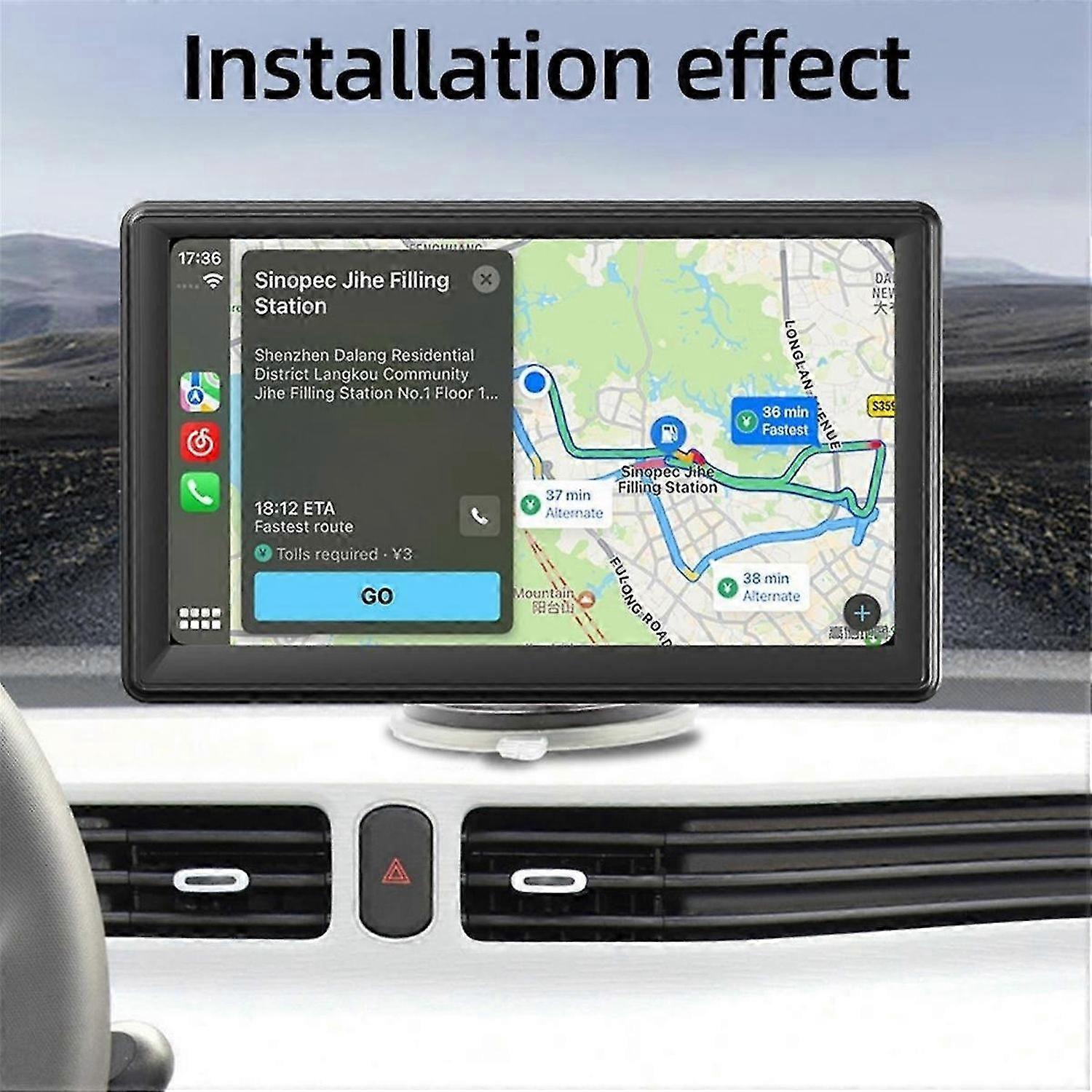 Support de tableau de bord d’écran portable sans fil Carplay et Android Auto, écran tactile de 7 pouces, stéréo de voiture Bluetooth, autoradio FM
