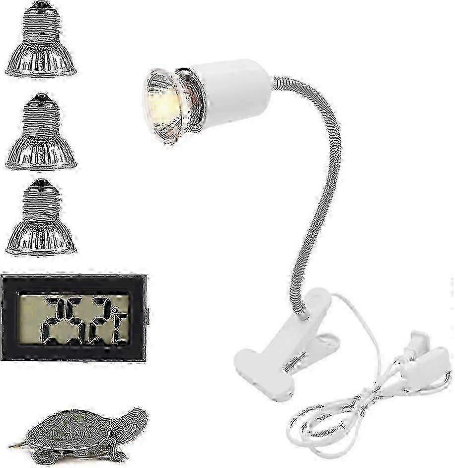 Tortoise Heat Lamp with 3 UVA/UVB Bulbs 25W/50W/75W & Tank Temperature Tester hwy