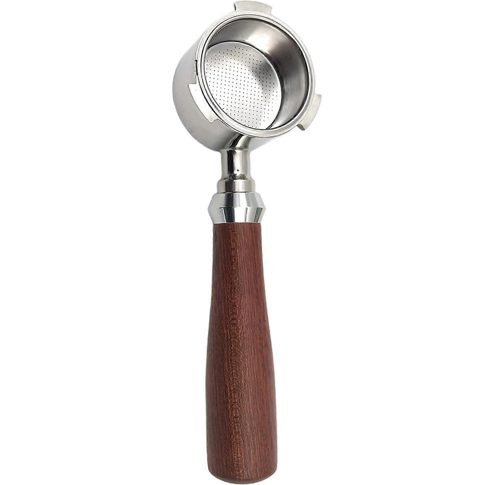 Bottomless Portafilter 3 Ears 51mm, Stainless Steel Filter Basket, Wood Handle, SBottomless