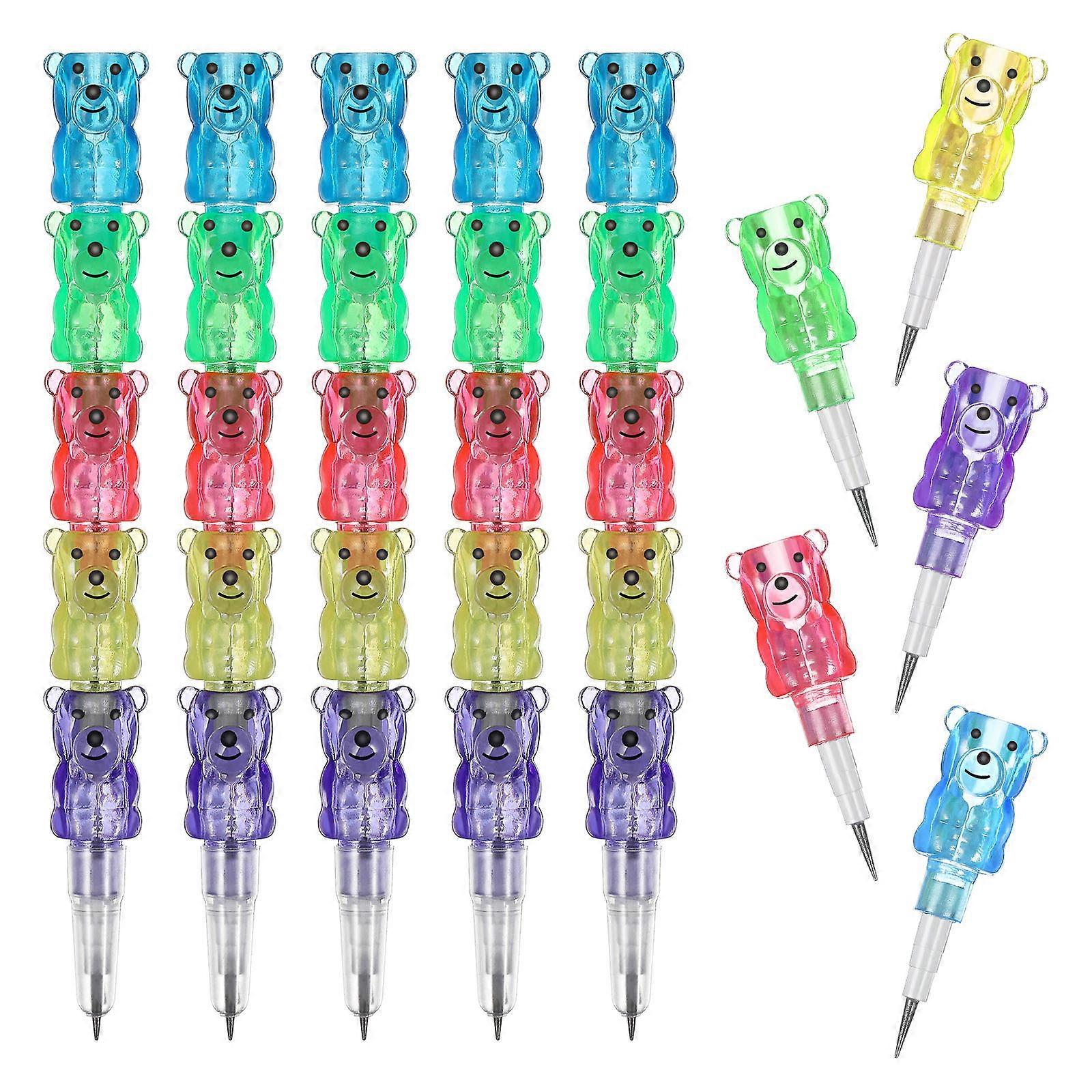 Assorted Color Bear Pencils Plastic Kids Party Favors Stackable Drawing 15Pcs