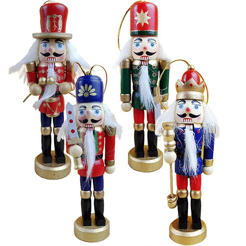 Wooden Nutcracker Hanging Ornaments Nutcracker Decor for Christmas Party 4Pcs
