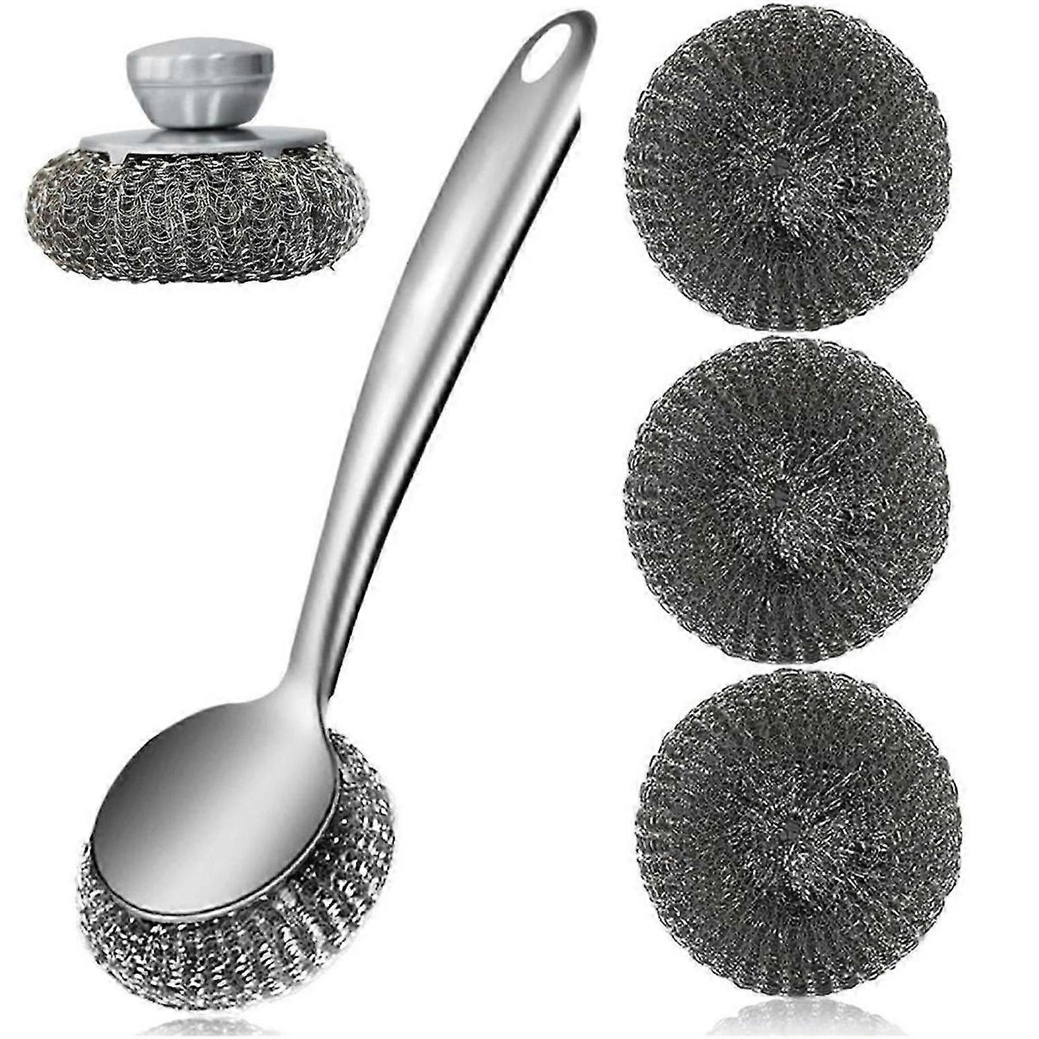 Steel Wool Scrubber Dish Brush with Handle, Cleaning Scrubber Set,