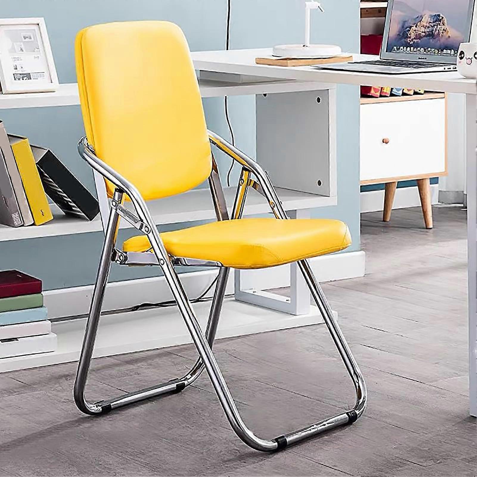 Folding Office Chair with Padded Seat and Back, Ergonomic Portable Conference Chair for Small Spaces, Yellow 47x47x87cm