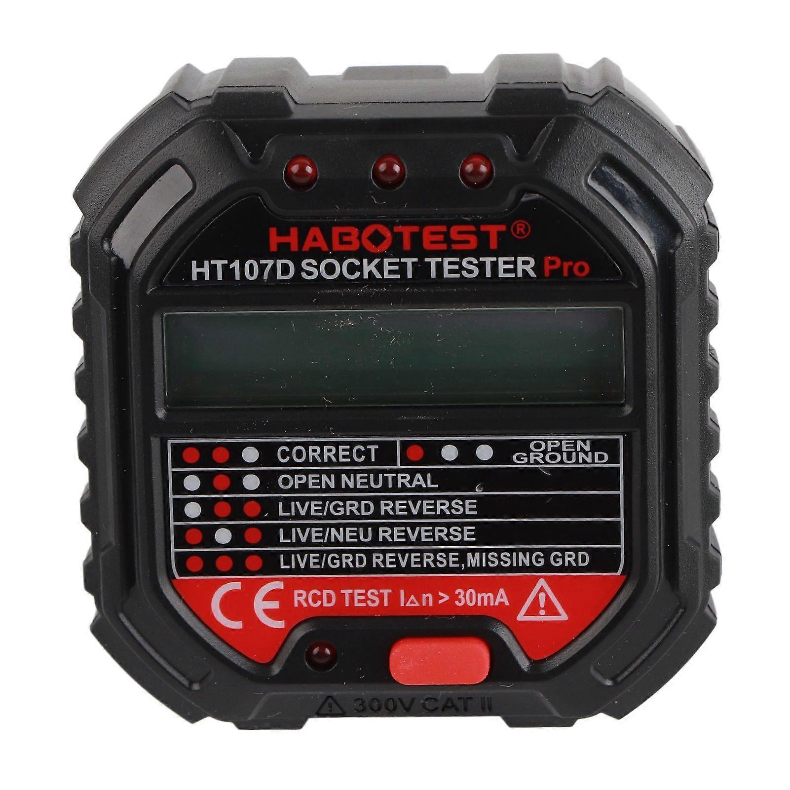 HT107D LCD Digital Display Socket Outlet Tester Mains Fault Check Tool Detector Electroscope