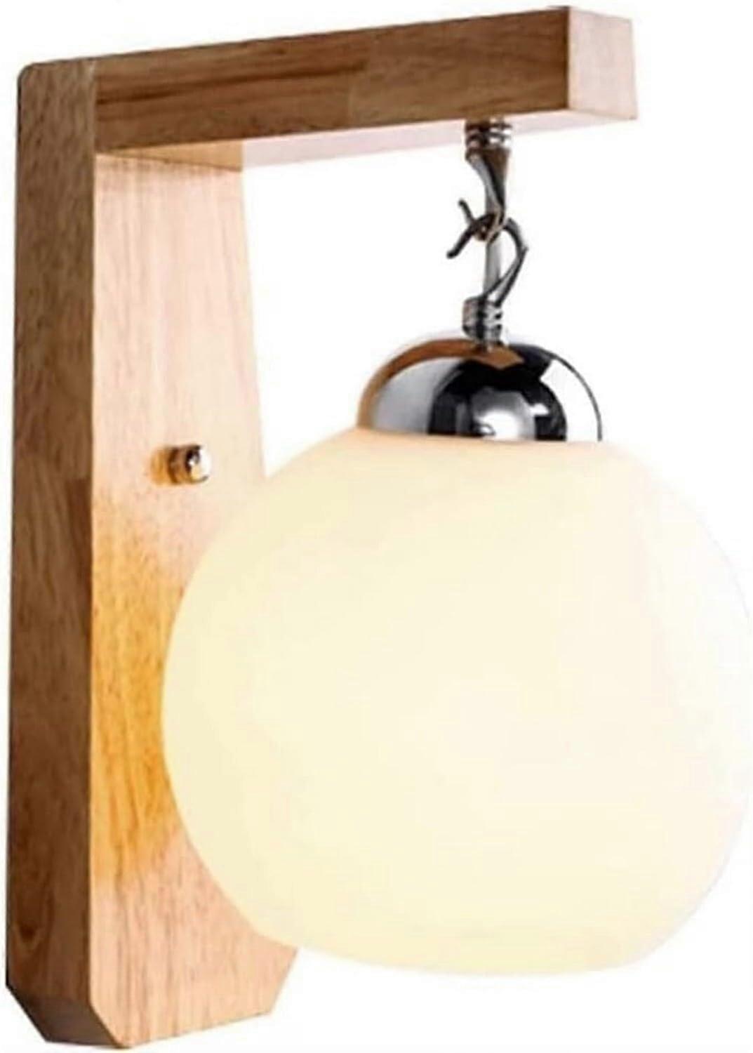 Adjustable Wall Lamp LED Sconce With Golden Glass Shade And Wood Bracket, 12 cm Diameter, 27 cm Height, Bedside Lamp