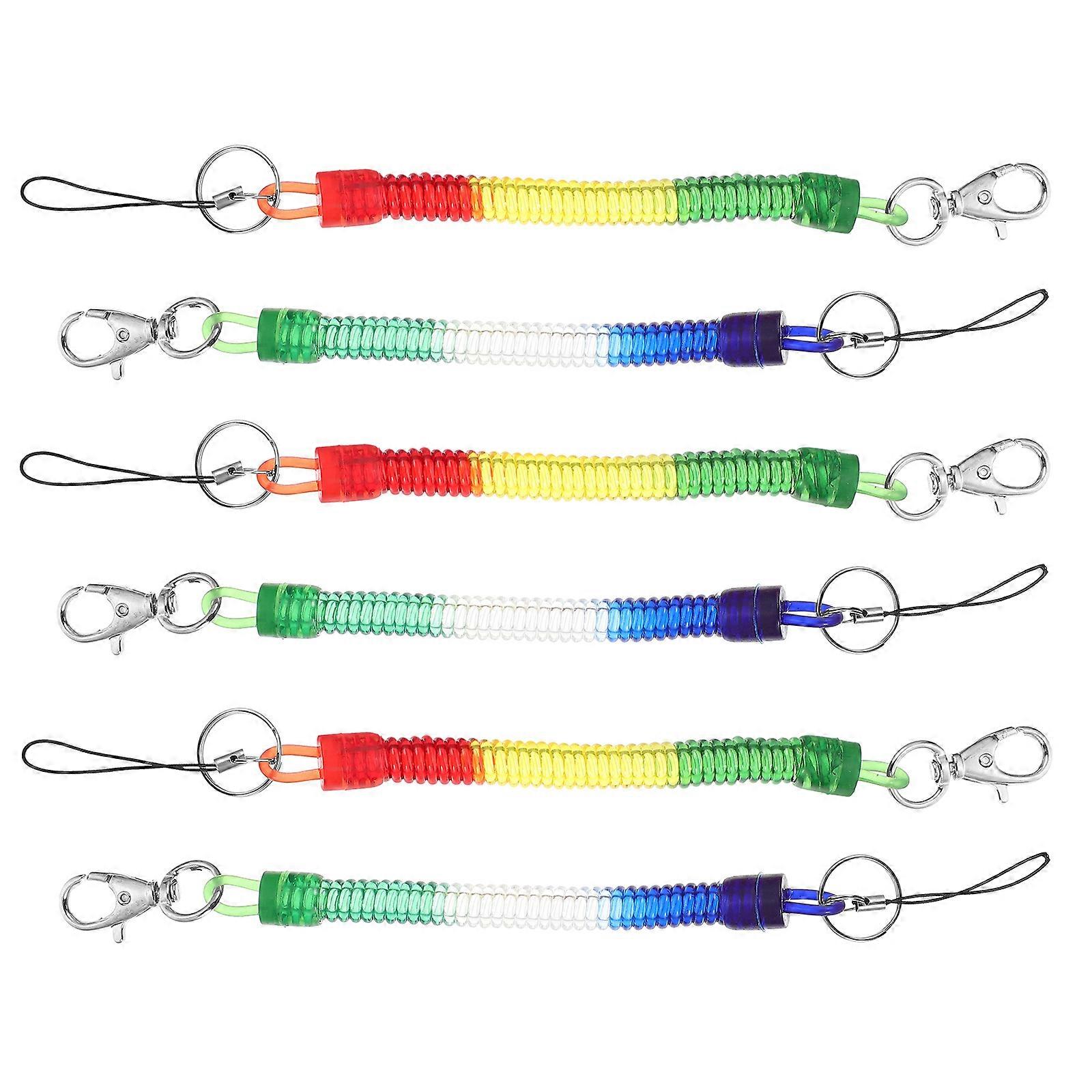 Elastic Key Ring Spring Coil for Keys Retractable 6Pcs Pack