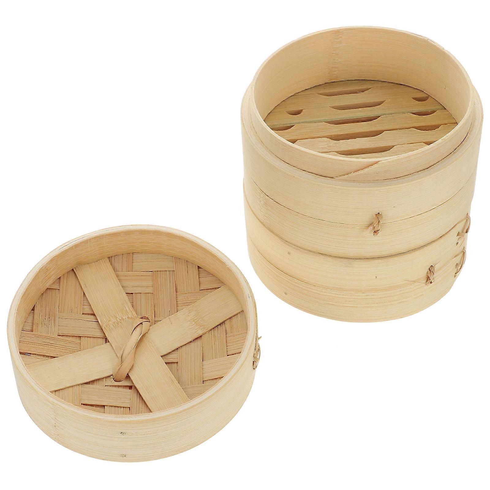 Chinese Steamer Bamboo Dumpling Steamer Home Cooks Cooking Tool Log Color 14X14X13CM Steaming 1 Set