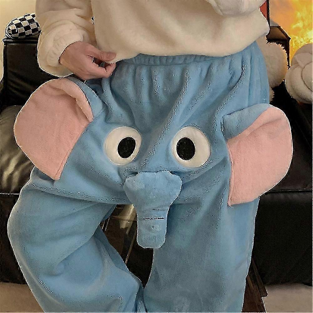 Fil Hortumu 3d Flanel Pijama Pantolon Unisex Çift Komik Yenilik Karikatür Hayvan Kış Sıcak Rahat Yumuşak Ev Pantolon Pjs Pijama