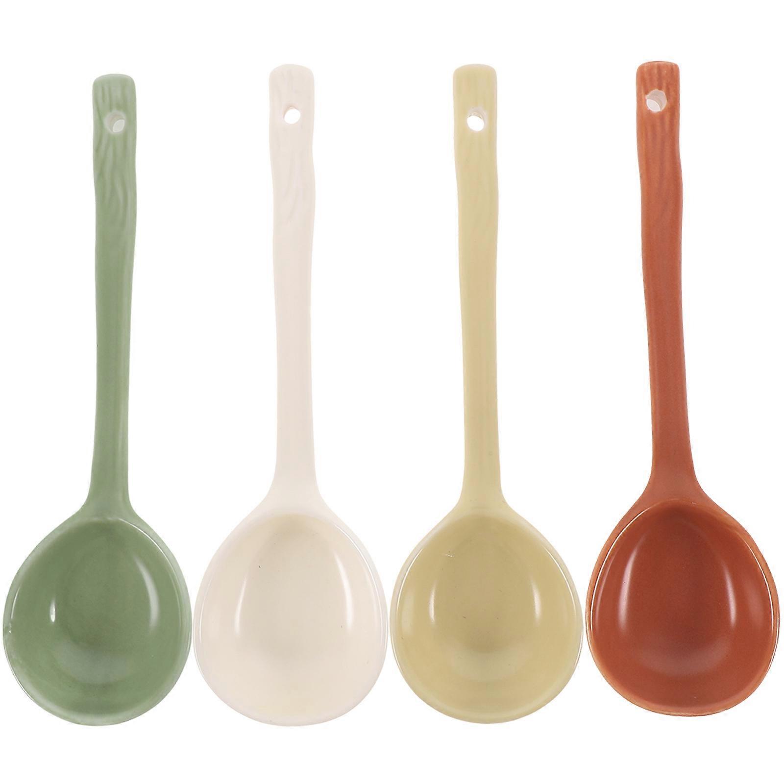 4Pcs Ceramic Soup Spoon for Kitchen Use Multi-Function Household Dinner Spoons