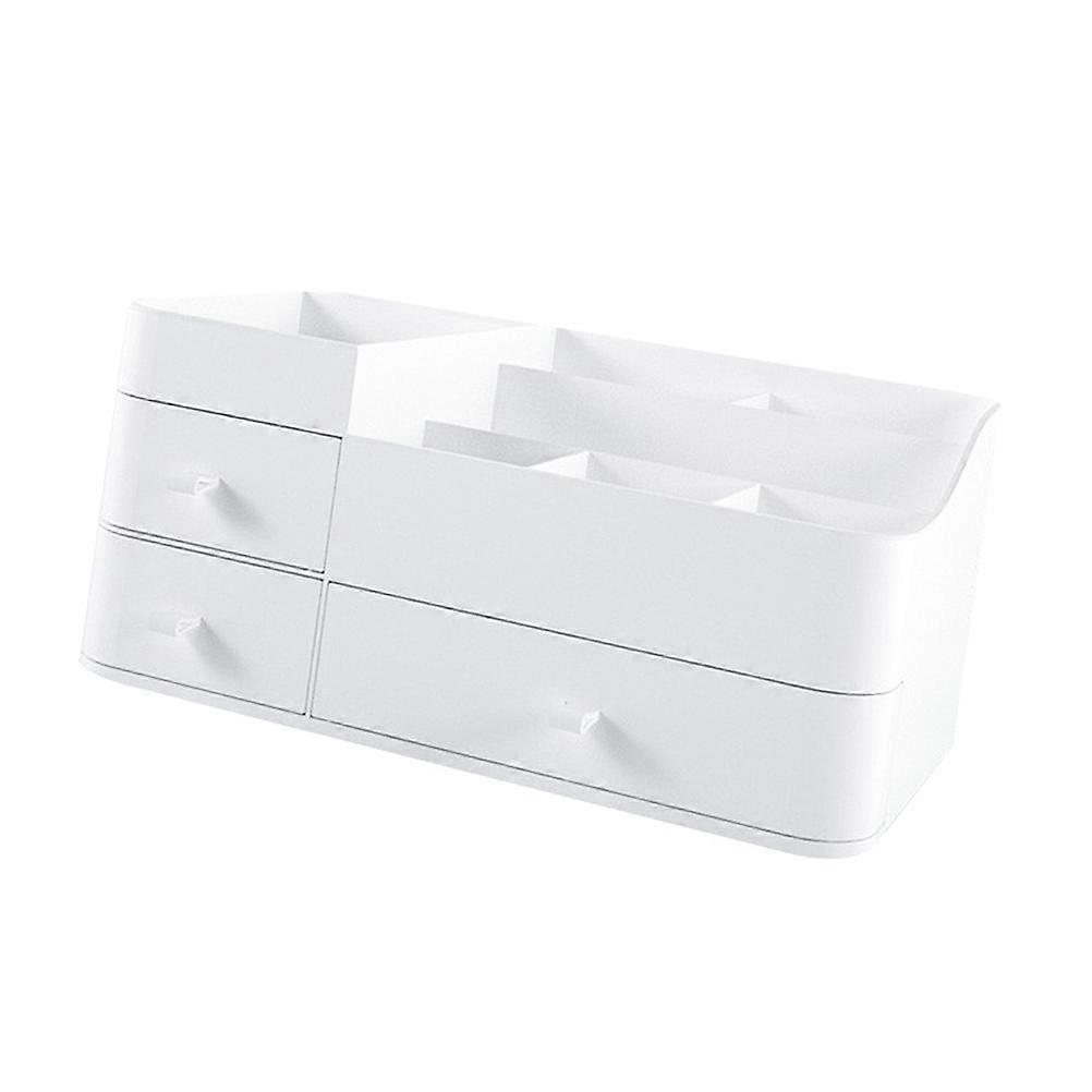 Cosmetic Storage Box 2Pcs Desktop Makeup Organizer White Rectangular Drawer Design Home Dressing Table