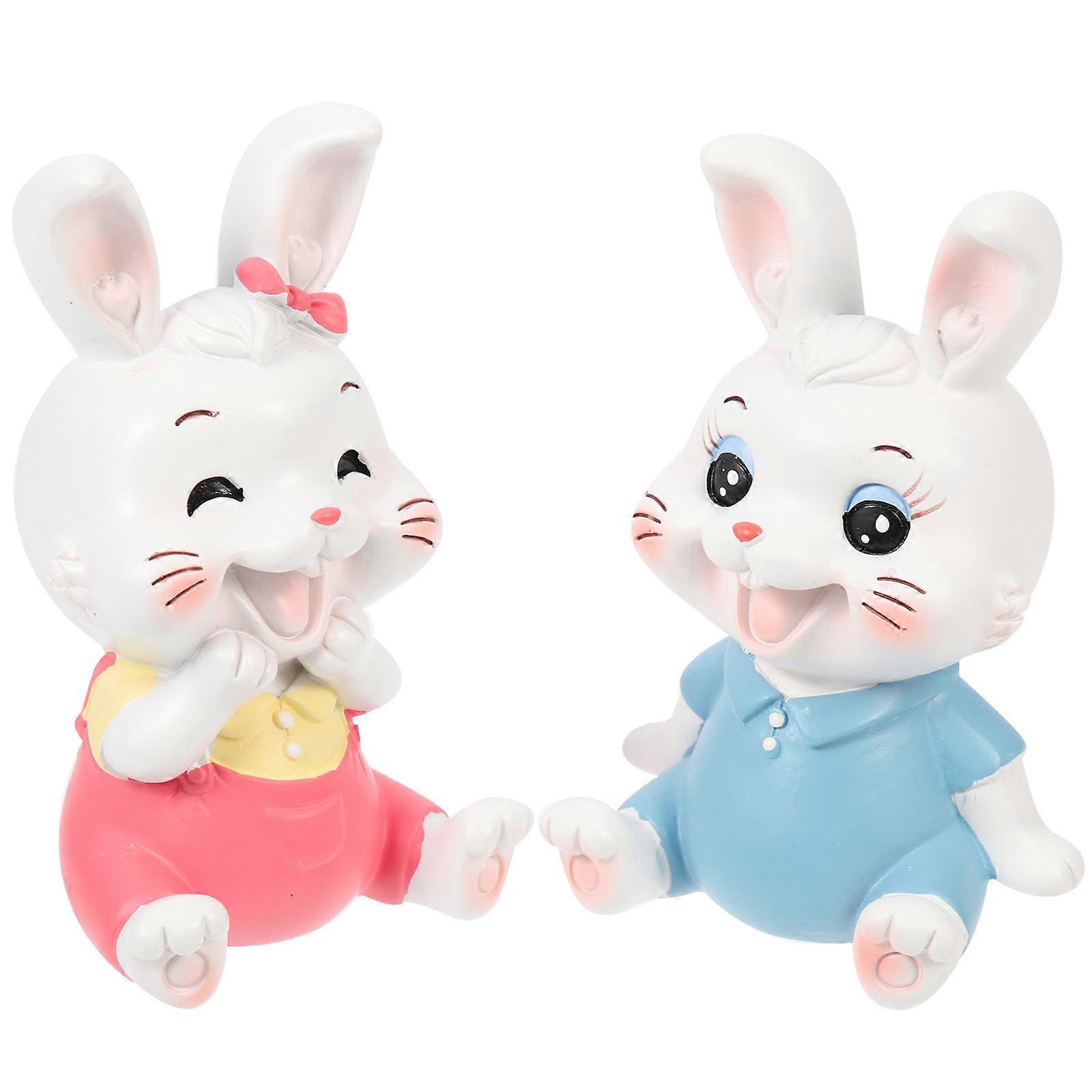 Cartoon Rabbit Figurines 6 Pcs Decorative Desktop Cabinet Decor Assorted Color Compact Micro Landscaping
