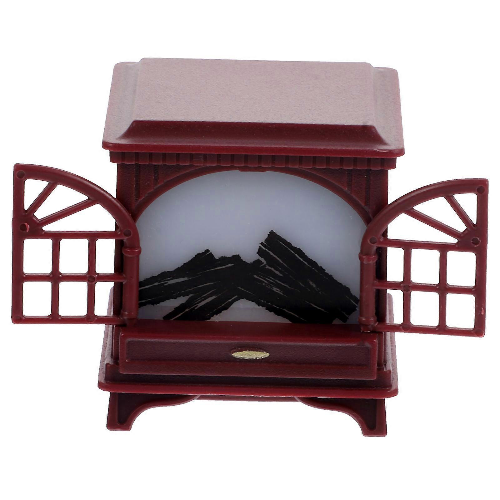 Doll House Mini Fireplace Model for Decor with 4Pcs Light Brown Plastic