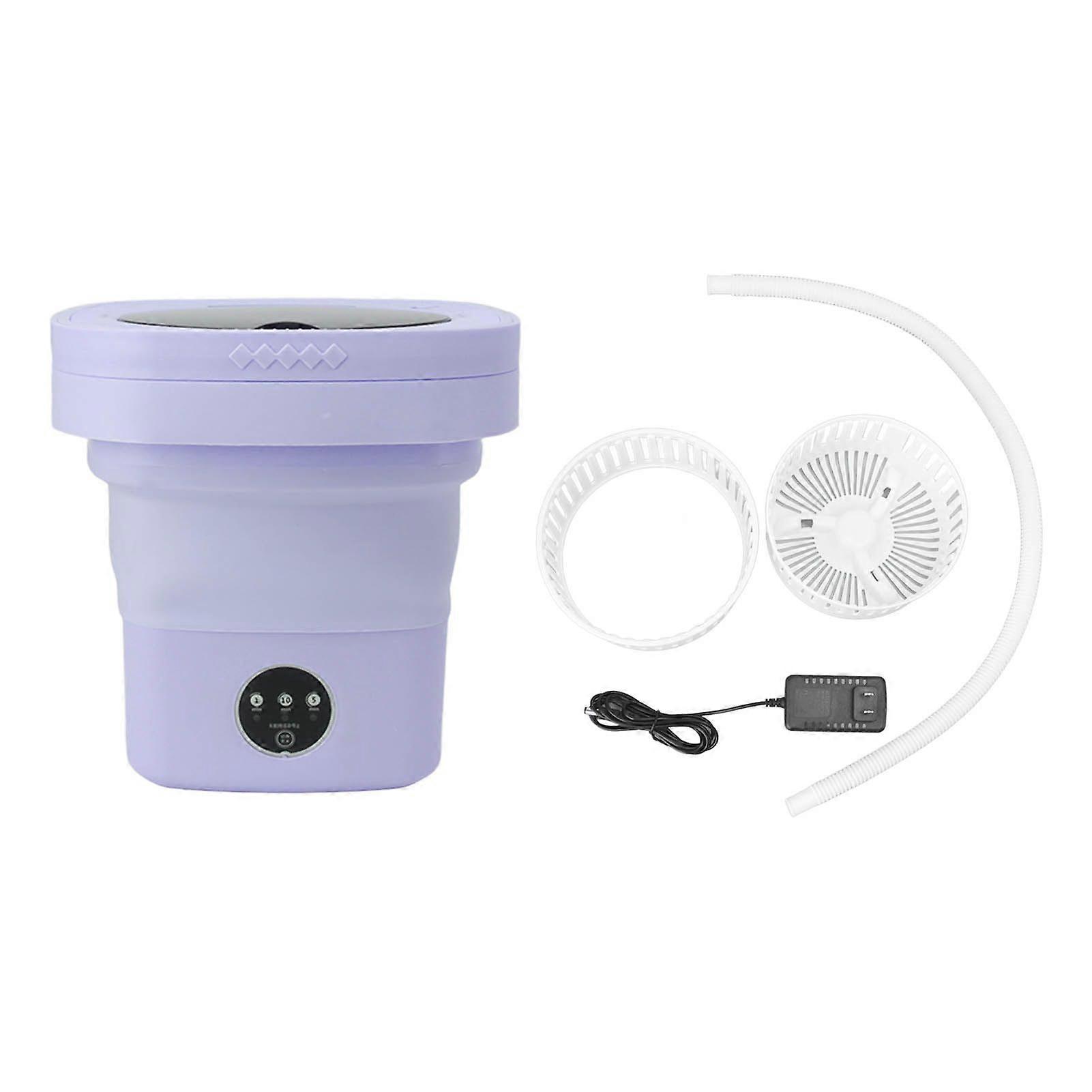 6.5L Machine à laver Pliant Portable Automatique Nettoyage En Profondeur Lavage et Essorage Sèche Laveuse avec Tube D’eau 100240V Violet US Plug