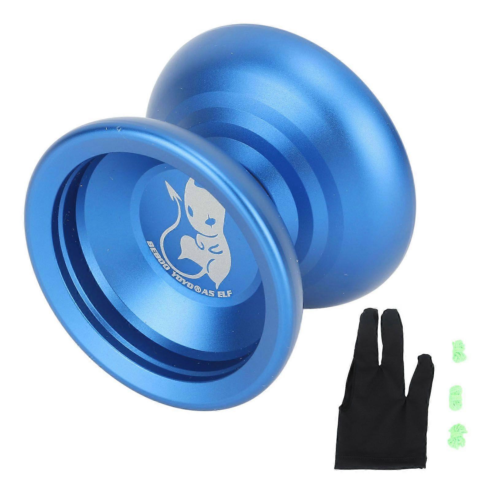 Kids Yoyo Toy Unresponsive Bearing Strong Balance Stable Rotation Alloy Yoyo Ball with Glove Strings Blue