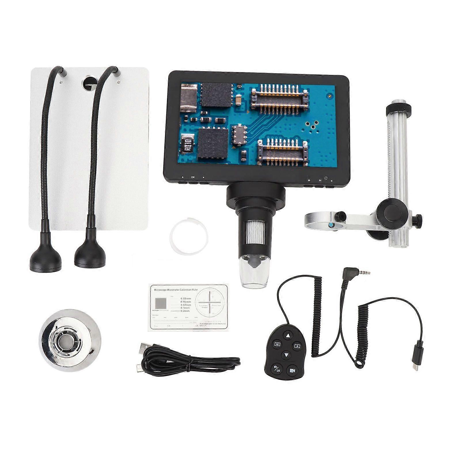 Digital Microscope with 7 Inch Screen and Stand Electronic Microscope 10-1200X Magnifier for Inspection Repair Soldering