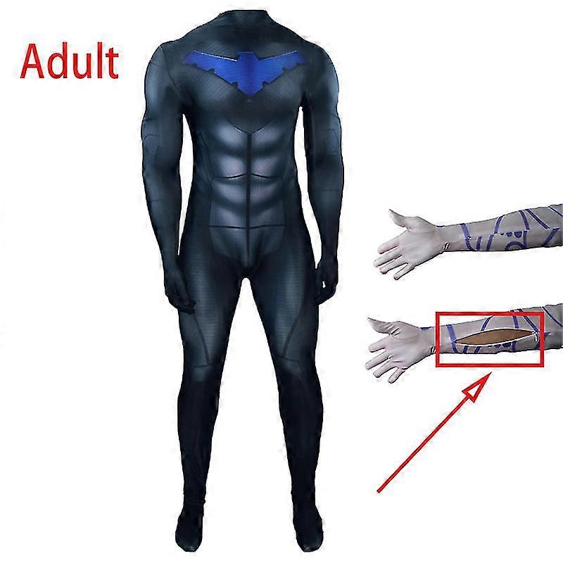أفلام Nightwing تأثيري زي بودي سوت خارقة Jumpsuuit هزلي زينتاي بدلة هالوين كرنفال لحزب الرجال أطفال لعب الأدوار