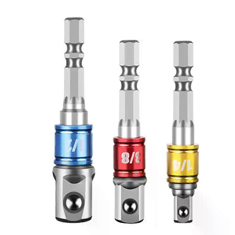 3Pcs Double Groove Drill Pipe Adapter for Impact Drill Socket Adapter Hex 1/4 To Square 1/4 3/8 1/2 Extension Drill Bits Bar Set