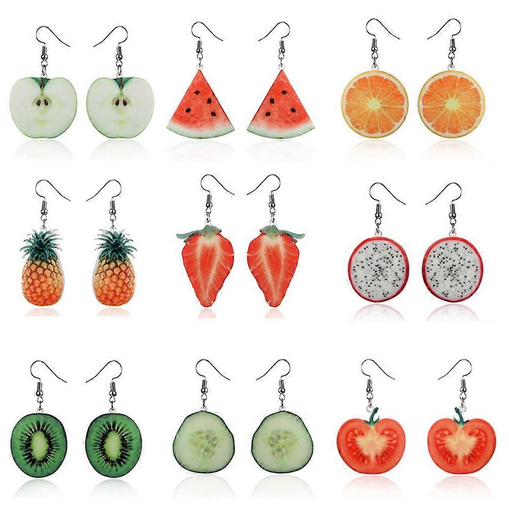 Creative Earrings Fruit Ear Dangle for Decoration 2Pairs Cyan Apple