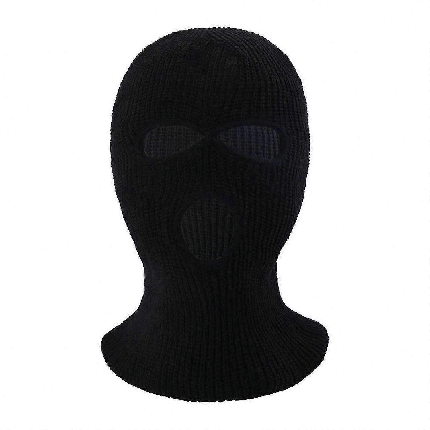 Winter Unisex Knitted Balaclava Hat with Three Holes, Full Face Cover, Solid Color Dome Cap