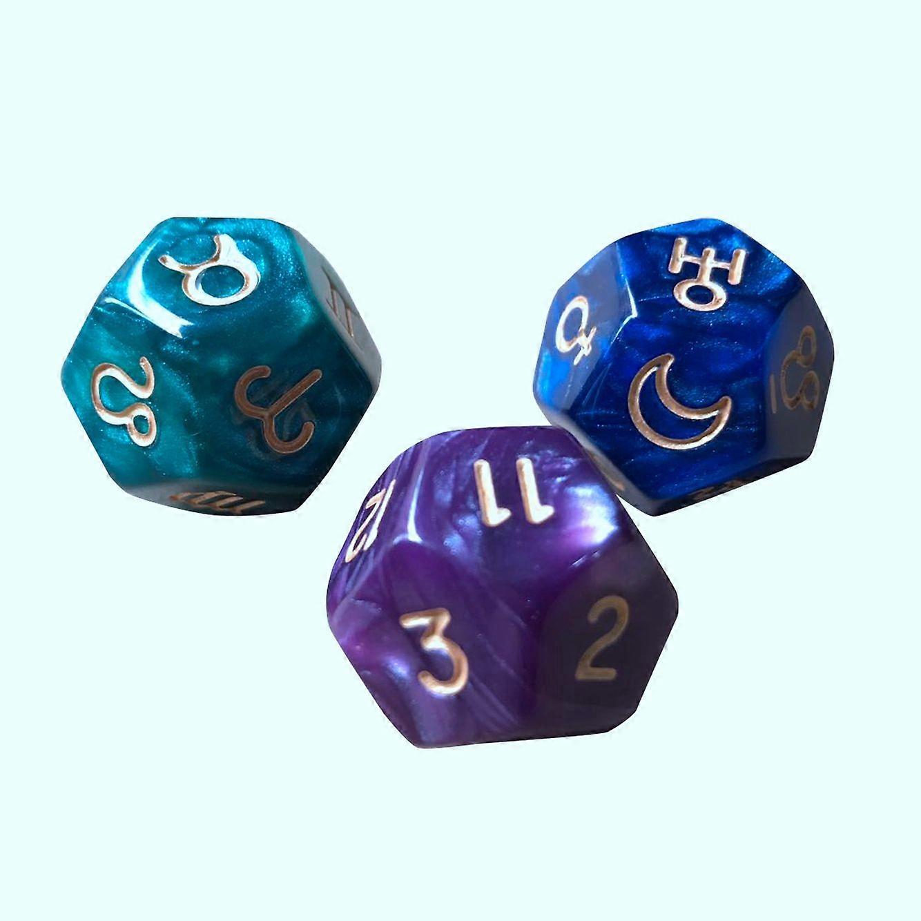 3Pc 12-Sided Tarot Dice Resin Divination Cards Game for Astrologers