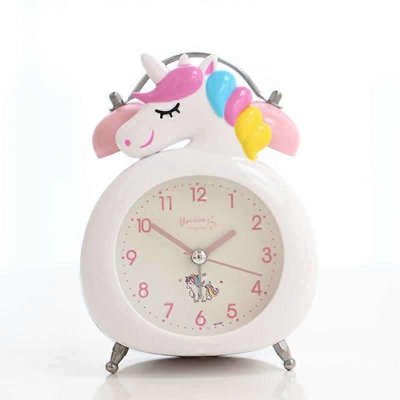Alarm clock for kids, silent clock with night light and loud alarm, cute unicorn dual clock clock, white