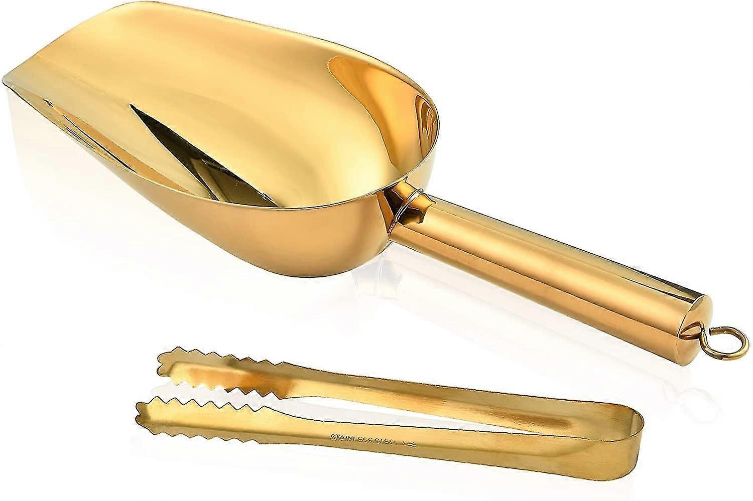 Stainless Steel Ice Scoop And Ice Tongs, Small Round Bottom Bar Ice Flour Utility Scoop &