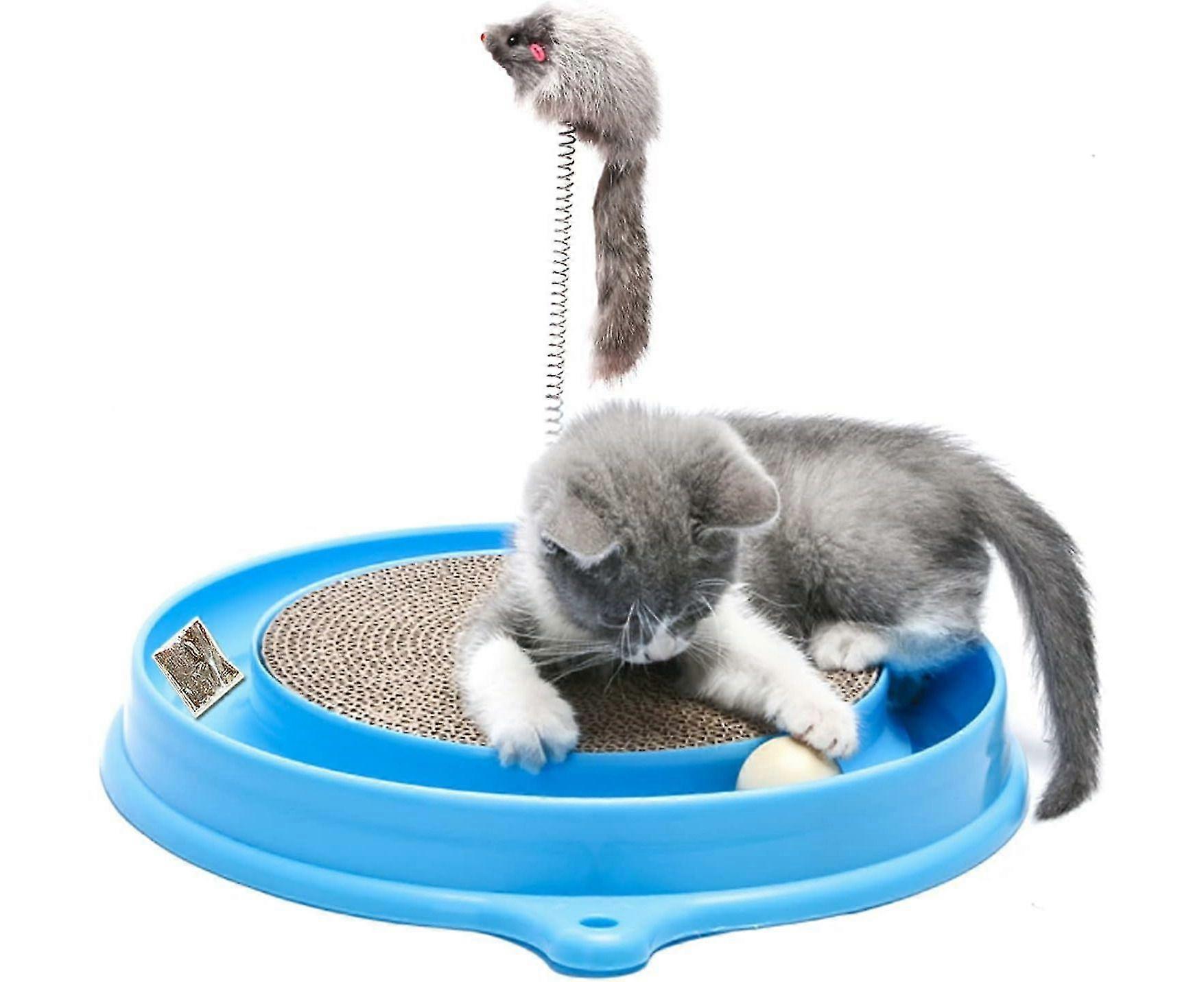 Cat Scratcher Toy, Cat  Toy, Post Pad Interactive Training Exercise Mouse Play Toy with Turbo and Ball,Blue-